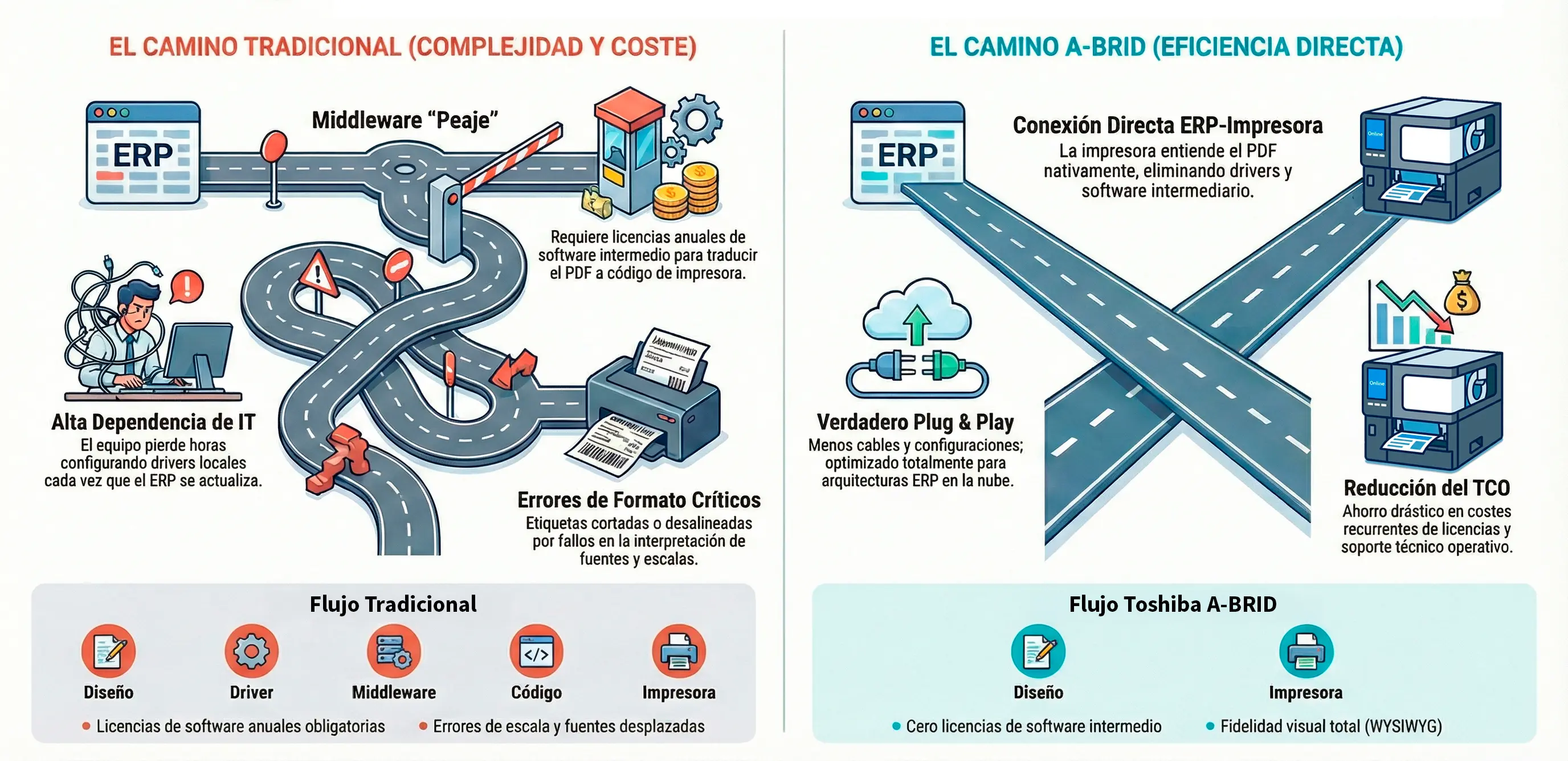 Impresión Directa de etiquetas PDF en TOSHIBA. El camino tradicional vs. el camino A-BRID